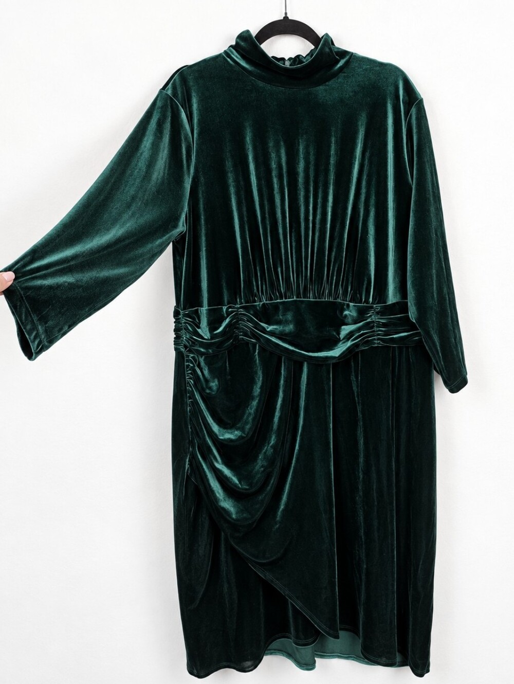 NWT London Times 22W Emerald Velvet Ruched Draped Holiday Party Midi Dress
